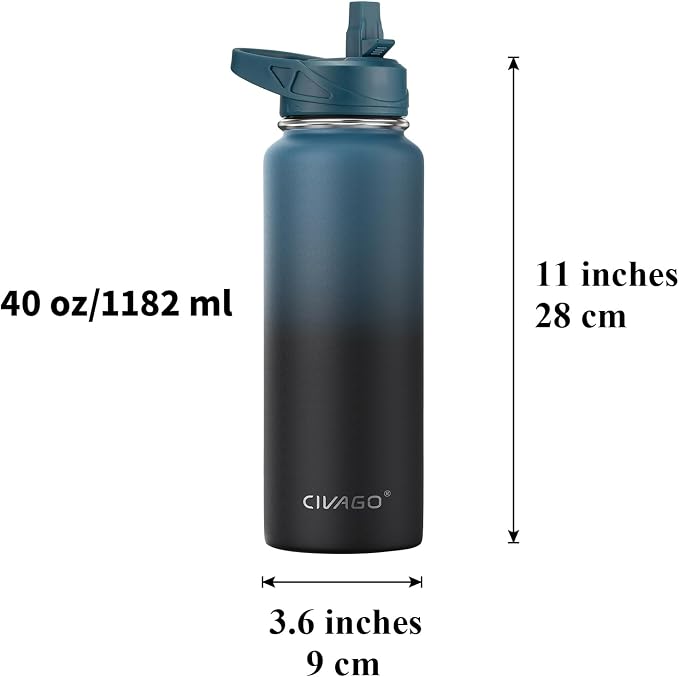 CIVAGO 40 oz Insulated Water Bottle With Straw, Stainless Steel Sports Water Cup Flask with 3 Lids, Double Walled Travel Thermal Canteen Mug, Red - Image 4