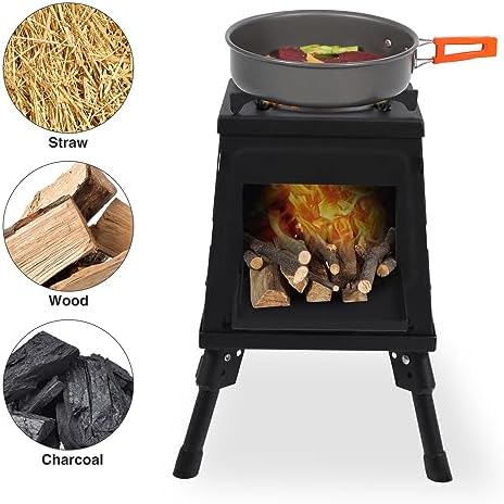 Wood Burning Camp Stove, Portable Cast Iron Camping Wood Stove, Black Woodstove with Carrying Case for Backpacking Outdoor Cooking - Image 6