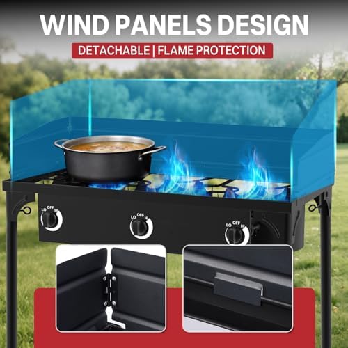 3 Burner Propane Camp Stove | 225,000 BTU | High Pressure Gas Burners - Image 3