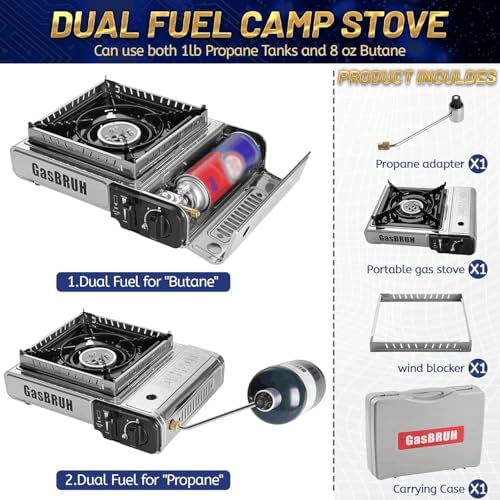 GasBRUH Propane or Butane Camping Stove with Windblocker, Dual Fuel 10,000 BTU Stainess Steel Propane Stove for Camping(TANK not included) - Image 3