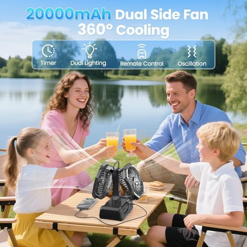 Dual Head Portable Rechargeable Fan 20000mAh Battery Powered Fan Cordless - Image 2