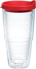 Tervis Clear & Colorful Lidded Made in USA Double Walled Insulated Tumbler Travel Cup Keeps Drinks Cold & Hot, 24oz, Red Lid by TervisTumblerCompany