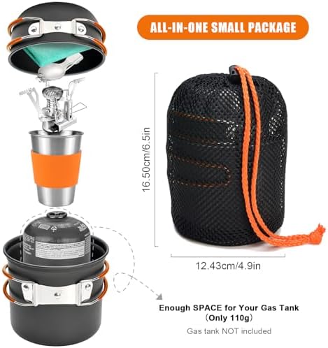 Odoland Camping Cookware Stove Set with 1.2L/0.6L Pots and Protable Stove - Image 2