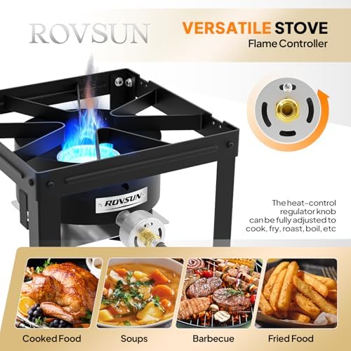 ROVSUN Portable Propane Gas Stove with Foldable Side Rack, Single Burner Camp Stove Cooker for Outdoor Backyard Cooking, Camping, Tailgating, Canning, Turkey Frying & Seafood Boiling, Patent Pending - Image 2