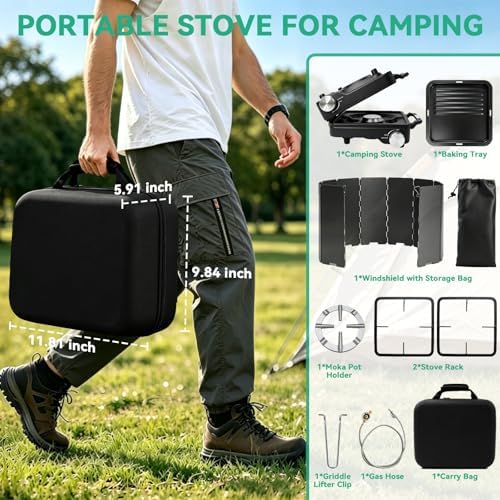 2 Burner Camp Stove 24000 BTU, Portable Propane Camping Stove with Windshield, Foldable Gas Stove with Adjustable Burners, Carry Bag, Camping Cooking Set for RV, Tailgating, Survival, Black - Image 6