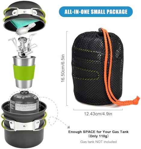 Odoland Camping Cookware Stove Set with 1.2L/0.6L Pots and Protable Stove - Image 2