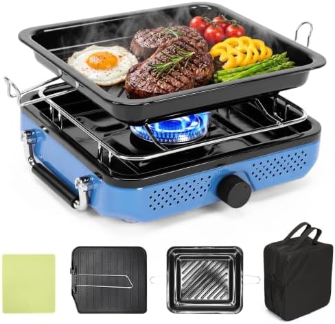 Hisencn single burner camp stove with Grill Pan for Camping,RV Essentials by Hisencn