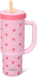 Ello Oasis 18oz Stainless Steel Kids Tumbler with Handle & Retracting Straw, 100% Leakproof, Double-Wall Vacuum Insulated, Kids Water Bottle for School, BPA Free + Dishwasher Safe, Strawberries by Ello