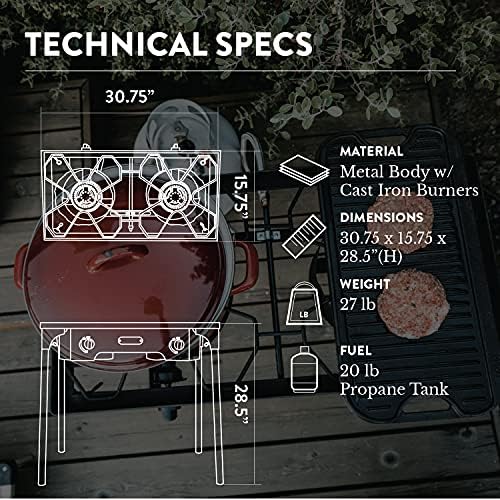 Gas One Propane Double Burner Two Burner Camp Stove with Windscreen Outdoor High Pressure Propane 2 Burner Adjustable PSI Regulator and 4ft Steel Braided Hose With Removable Legs - Image 2