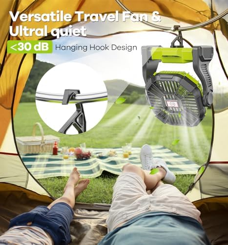 DOWILLDO Portable Battery Powered Camping Fan - with LED Light, Quiet Battery Operated, Camping Gear for Travel, Tent, Beach, Car or Hurricane Power Outages - Image 6