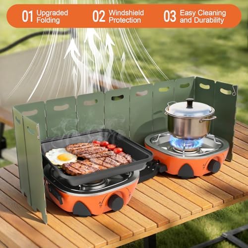 2 Burner Propane Camping Stove with Windshield,20,000 BTUs Folding Portable Camp Stove with Frying Pan,Carrying Bag,Dual Gas Stoves Easy Carrying for Tailgating,Camping,BBQ (Orange, Medium) - Image 3