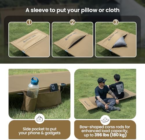 ONETIGRIS SUPRAGRIS Camping Cot, Support Up to 400lbs, Lightweight Comfortable Folding Bed for Camping, Hiking, Backpacking, Travel, Car Trips, Office Nap - Image 3