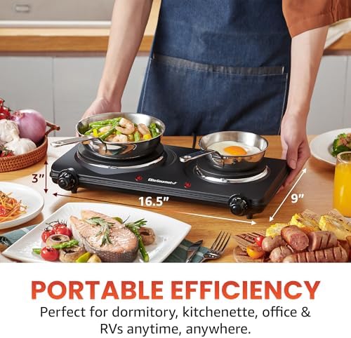 Elite Gourmet Double Cast Iron Burner, 1500W Hot Plate, Adjustable Temp - Image 2