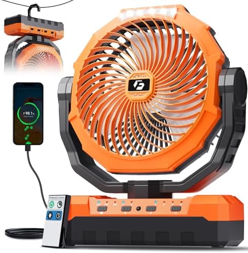 FRIZCOL 3-in-1 Camping Fan - Portable Fans Rechargeable - 24000mAh Battery Powered Fan with Light & Remote for Indoor, Outdoor, Tent, Travel, Fishing, Jobsite, Gifts for Men Dad Him - Orange by FollowUsGetMoreInfoNow