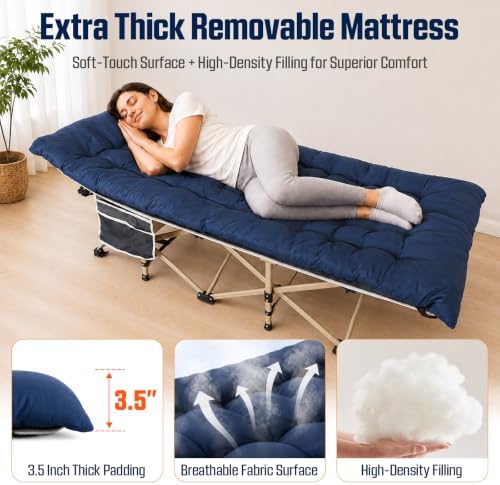 ARAER Camping Cot for Adults, 28in Wide with Mattress (Navy Blue) - Image 4