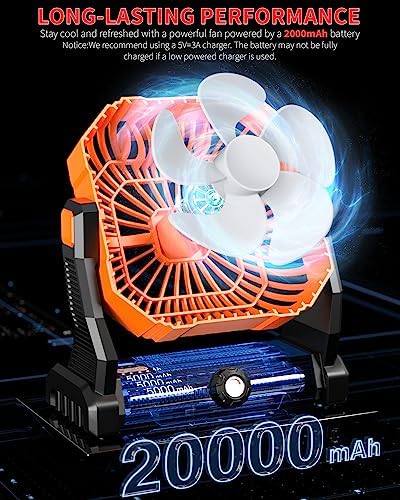 Portable Camping Fan,20000mAh Rechargeable Battery Powered Fan with LED Lantern, USB-C Battery Operated Fans,Ultra Quiet, for Outdoor Indoor Use,Travel, Tent,Beach, Picnic,Barbecue, Fishing,Home - Image 2