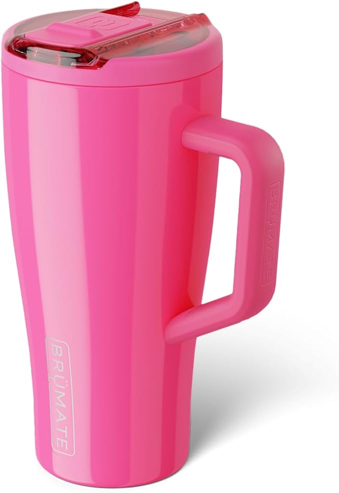 BrüMate Era Flip 30oz Tumbler with 100% Leakproof Covered Straw Lid | Hygienic Covered Straw | Insulated Stainless Steel Water Bottle with Handle | Cup Holder Friendly | BPA-Free (Neon Pink) - Image 2