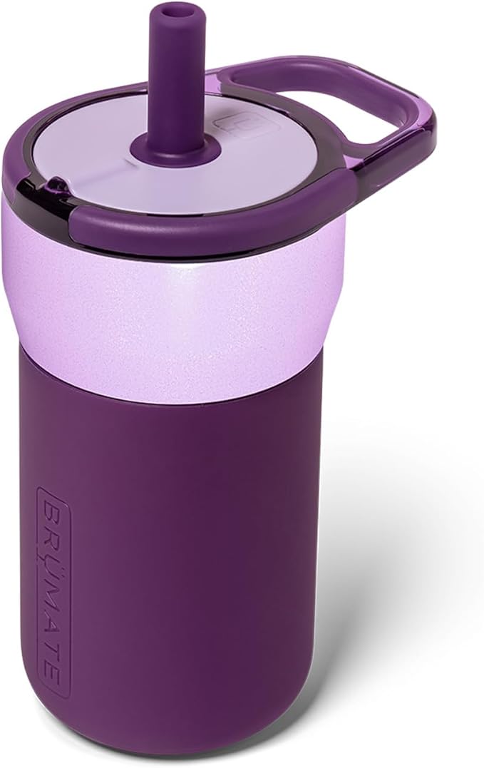 BrüMate Leap 12oz 100% Leakproof Kids Tumbler with Handle & Silicone Soft Straw | Durable Drop Resistant Silicone Sleeve | Made of Insulated Stainless Steel | Cup Holder Friendly | (Violet Crush) by Br%C3%BCMate