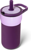 BrüMate Leap 12oz 100% Leakproof Kids Tumbler with Handle & Silicone Soft Straw | Durable Drop Resistant Silicone Sleeve | Made of Insulated Stainless Steel | Cup Holder Friendly | (Violet Crush) by Br%C3%BCMate