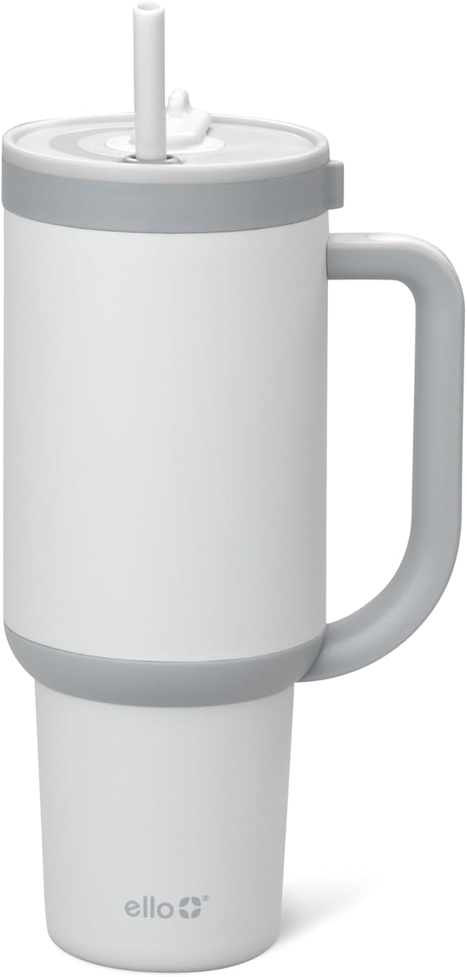 Ello Oasis 40 oz Tumbler with Handle & Retracting Straw | Reusable Insulated Stainless Steel Cup 100% Leakproof, Gifts for Teens Women Men | Keeps cold for 20 Hours, Cup Holder Friendly, Grayscale by Ello