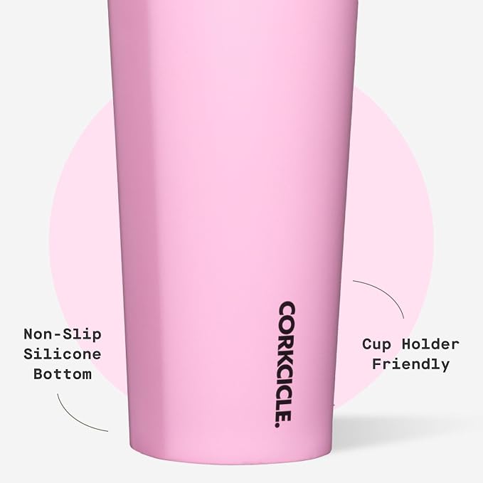 Corkcicle Cold Cup Insulated Tumbler with Straw - Keeps Drinks Cold for 12 Hours - Triple-Insulated Stainless Steel - Leak-Resistant Lid - Summer Drinkware Gift - 24 oz - Sun-Soaked Pink - Image 5