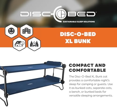 Disc-O-Bed Extra Large Portable Bunk Camping Cots with Carry Bags - Heavy-Duty Indoor or Outdoor Sleeping System, Converts to Bench or Separate Beds, 500 lb Weight Capacity Per Cot, Navy - Image 2