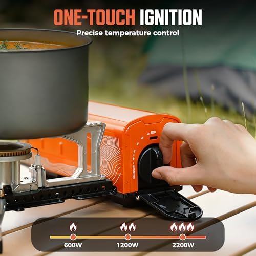 BIG HORN OUTDOORS Butane Camping Stove, Portable Folding Gas Burner with Carry Bag for Camping, Emergency Use and Outdoor Cooking, Orange - Image 5