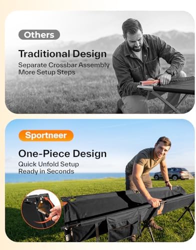 Sportneer Camping Cot: 78.3"x28.7"x14.6" Comfort Cot Bed for Camping Traveling Guest Bed, Sleeping Cots for Adults with Side Pockets & Storage Bag - Ease of Assembly, Support 330 Lbs - Image 2