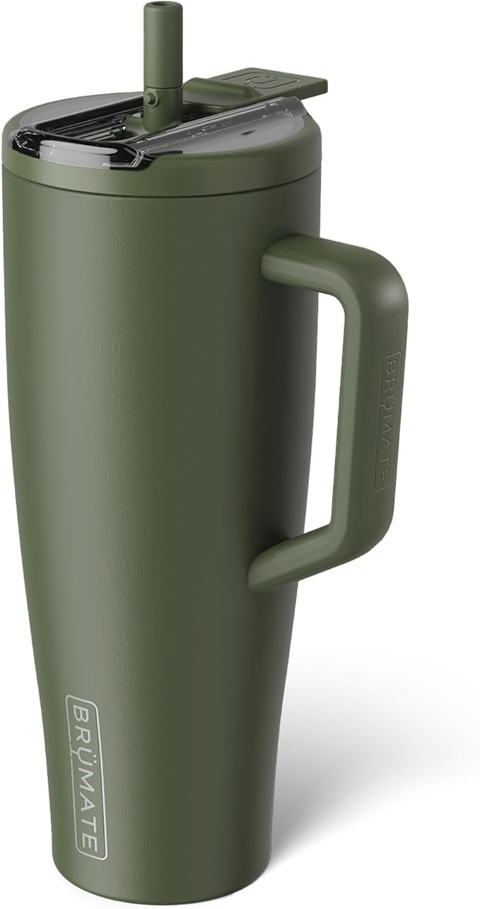 BrüMate Era Flip 40oz Tumbler with 100% Leakproof Covered Straw Lid | Hygienic Covered Straw | Insulated Stainless Steel Water Bottle with Handle | Cup Holder Friendly | BPA-Free (OD Green) by Br%C3%BCMate