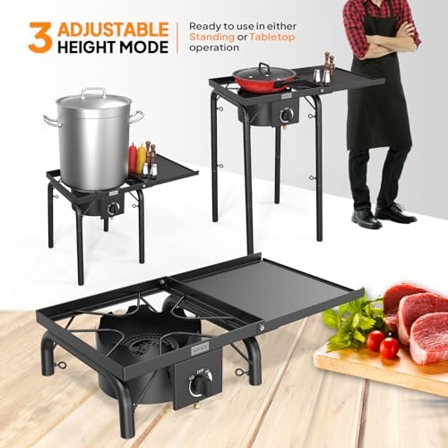 ROVSUN Single Burner Gas Stove with Side Shelf, 100,000BTU Portable Propane Stove with Removable Leg & Regulator for Camping Home Backyard Outdoor Cooking Brewing Canning Turkey Frying - Image 4