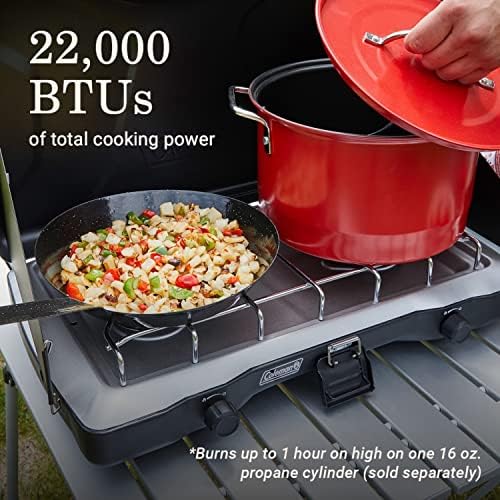Coleman Triton 2-Burner Propane Stove, Portable Camping Cooktop with 2 Adjustable Burners & Wind Guards, 22,000 BTUs of Power for Camping, Tailgating, Grilling, BBQ, & More - Image 6