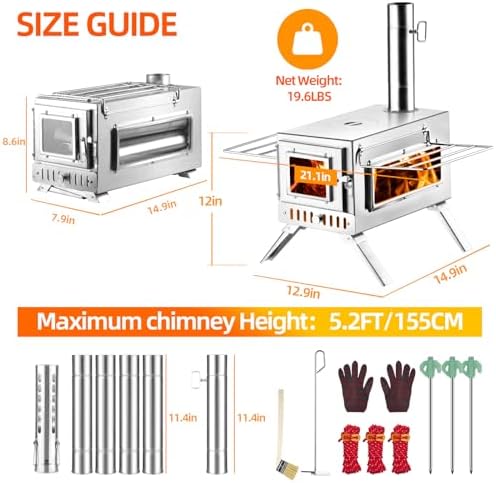 Hot Tent Stove, AVOFOREST 304 Stainless Wood Burning Stove, Portable Wood Stove with 6 Stainless Chimney Pipes for Outdoor Heating & Cooking, Ice Fishing, Hunting - Image 4