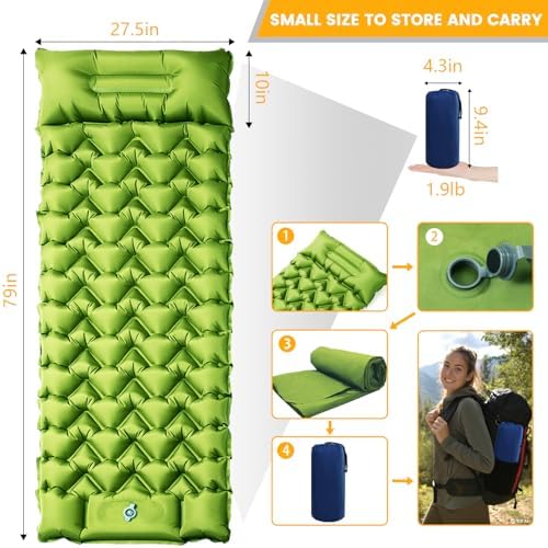 4in Ultralight Camping Sleeping Pad with Pillow and Foot Pump - Image 5