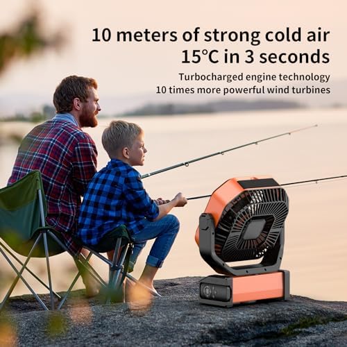 Socool Camping Fan with Light - 20000mAh Rechargeable Battery Fan, 112Hrs Max Run Time, 9 Speeds, Digital Display, Timer, Auto Oscillation, 270° Pivot & Hook for Camping, Power Outage, Hurricane - Image 5