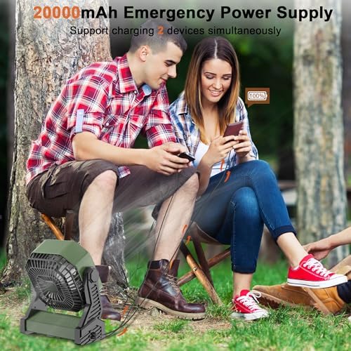 KITWLEMEN Battery Powered Camping Fan - 58H Max Cooling, Rechargeable Battery Operated Desk Fan with 4 Speeds, Bright Light & Hanging Hook, Portable for Tent Outdoor Hurricane Power Outage - Image 5