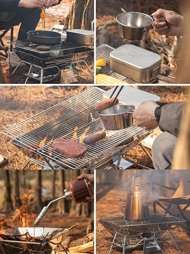CAMPINGMOON Large Portable Campfire Fire Pit BBQ Grill Stainless Steel Foldable Collapsible Wood Burning Charcoal Grill for Heavy Duty Outdoor Cooking RV Camping, 20x13-inch, Carry Bag included MT-3 - Image 6