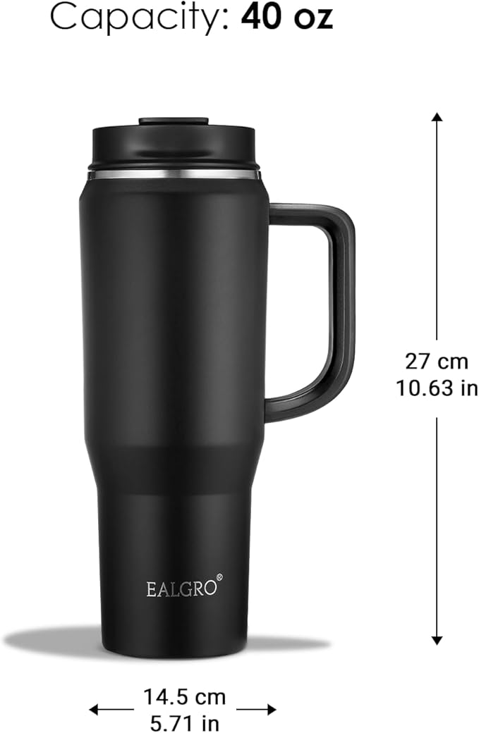 EALGRO 40 oz Insulated Water Bottle Jug with Straw and Handle, Large Metal Sport Water Flask, Stainless Steel Travel Coffee Mug Cup, Thermal Coffee Tumblers with Lid, Indigo Black - Image 4