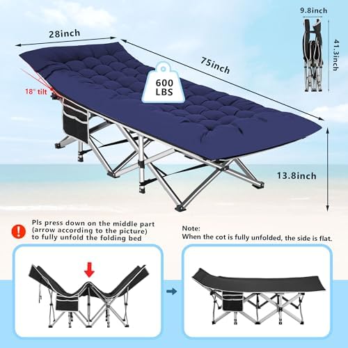 HABUTWAY Camping Cots for Adults, 600lbs Capacity, Folding Camping Cot with Mattress, Sleeping Cots for Adults with Carry Bags for Travel,Beach,Patio,Home Office,Nap Time - Image 3