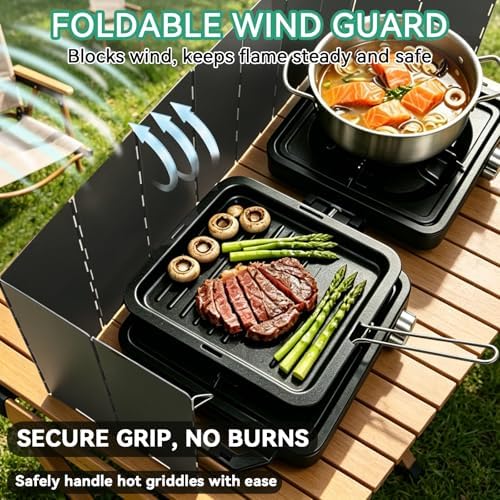 2 Burner Camp Stove 24000 BTU, Portable Propane Camping Stove with Windshield, Foldable Gas Stove with Adjustable Burners, Carry Bag, Camping Cooking Set for RV, Tailgating, Survival, Black - Image 3