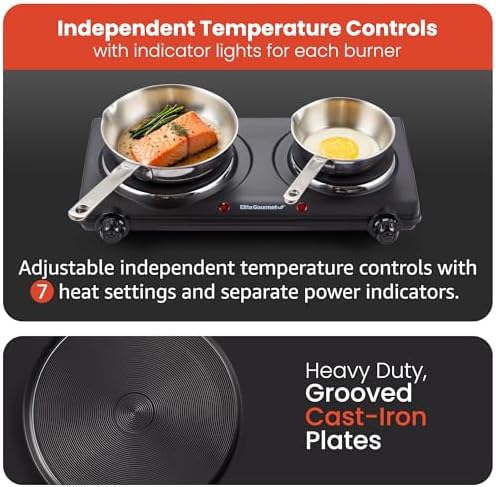 Elite Gourmet Double Cast Iron Burner, 1500W Hot Plate, Adjustable Temp - Image 4