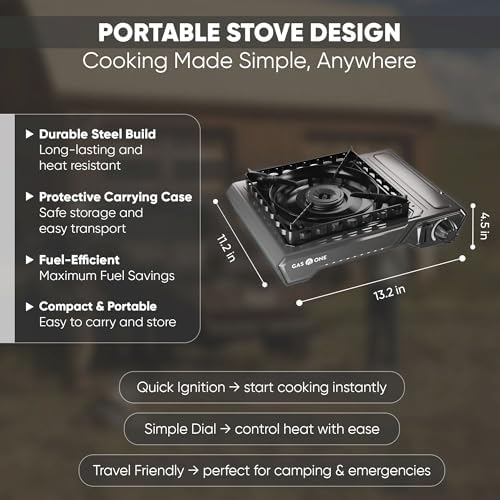 GasOne GS-5900A 15,000 BTU Portable Butane Camping Stove with Heavy Duty Case: Automatic Ignition, High Output, Precise Heat Control - Camping & Tailgating and Outdoor Cooking - Image 3