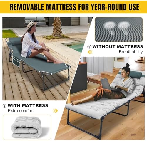 YELLOW JACKET Folding Camping Cot for Adults Adjustable 5-Position Portable Sleeping Cot Bed with Pillow and Removable Mattress Reclining Foldable Camp Cots for Outdoor,Home,Beach,Patio,Grey - Image 4