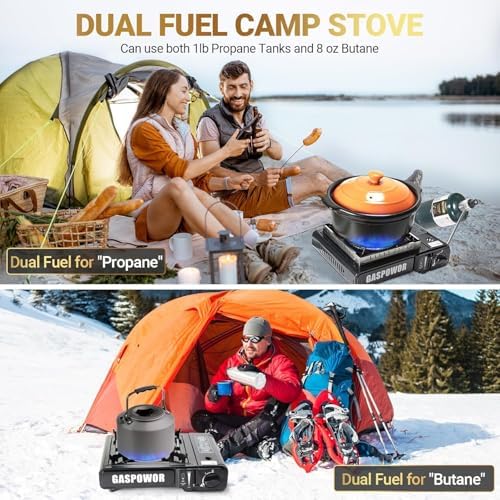 Propane or Butane Stove, Dual Fuel Propane Stove for Camping, 10,000 BTU Automatic Ignition Portable Gas Stove with Carrying Case & Windblocker & Griddle for Hiking(Fuel Not Included) - Image 3
