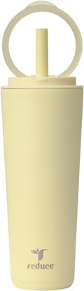 REDUCE Halo 24 oz Stainless Steel Vacuum Insulated Tumbler - Spill Proof Travel Mug with Flip Handle Lid - Keeps Drinks Cold for 32 Hrs - Dishwasher Safe - Cupholder Friendly - French Vanilla by Reduce