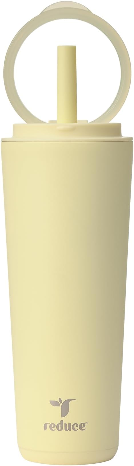 REDUCE Halo 24 oz Stainless Steel Vacuum Insulated Tumbler - Spill Proof Travel Mug with Flip Handle Lid - Keeps Drinks Cold for 32 Hrs - Dishwasher Safe - Cupholder Friendly - French Vanilla by Reduce
