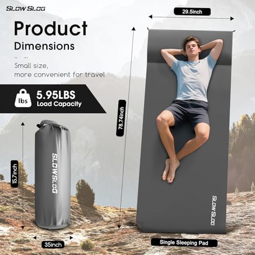 Self-Inflating Foam Camping Mattress with Built-in Pillow, 8cm Thick, Gray - Image 3