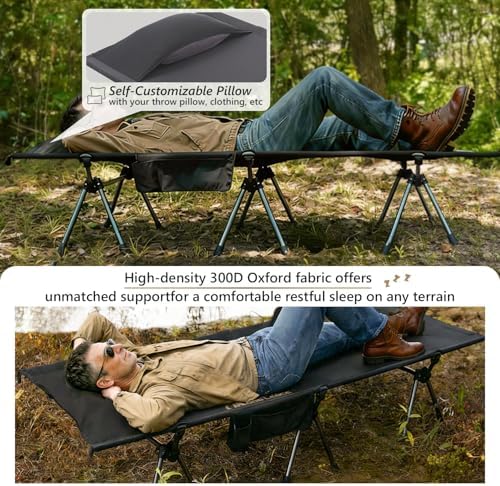 MOON LENCE Camping Cot, Height Adjustable with Cot Leg Extenders, Strong Support 330lbs, Lightweight Comfortable Folding Bed for Camping, Hiking, Travel, Truck, Beach, Office Nap,Backpacking - Image 4