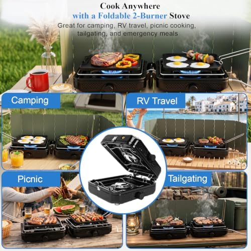 Uniflasy 2 Burner Camping Stove Kit with Carry Bag & Wind Guards - Image 4