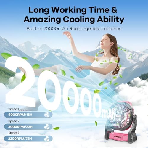 DOWILLDO Portable Battery Powered Camping Fan - with LED Light, Quiet Battery Operated, Camping Gear for Travel, Tent, Beach, Car or Hurricane Power Outages - Image 5