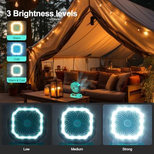 Odoland Portable Camping Fan with Light, 20000mAh Rechargeable Battery Fan - Image 4